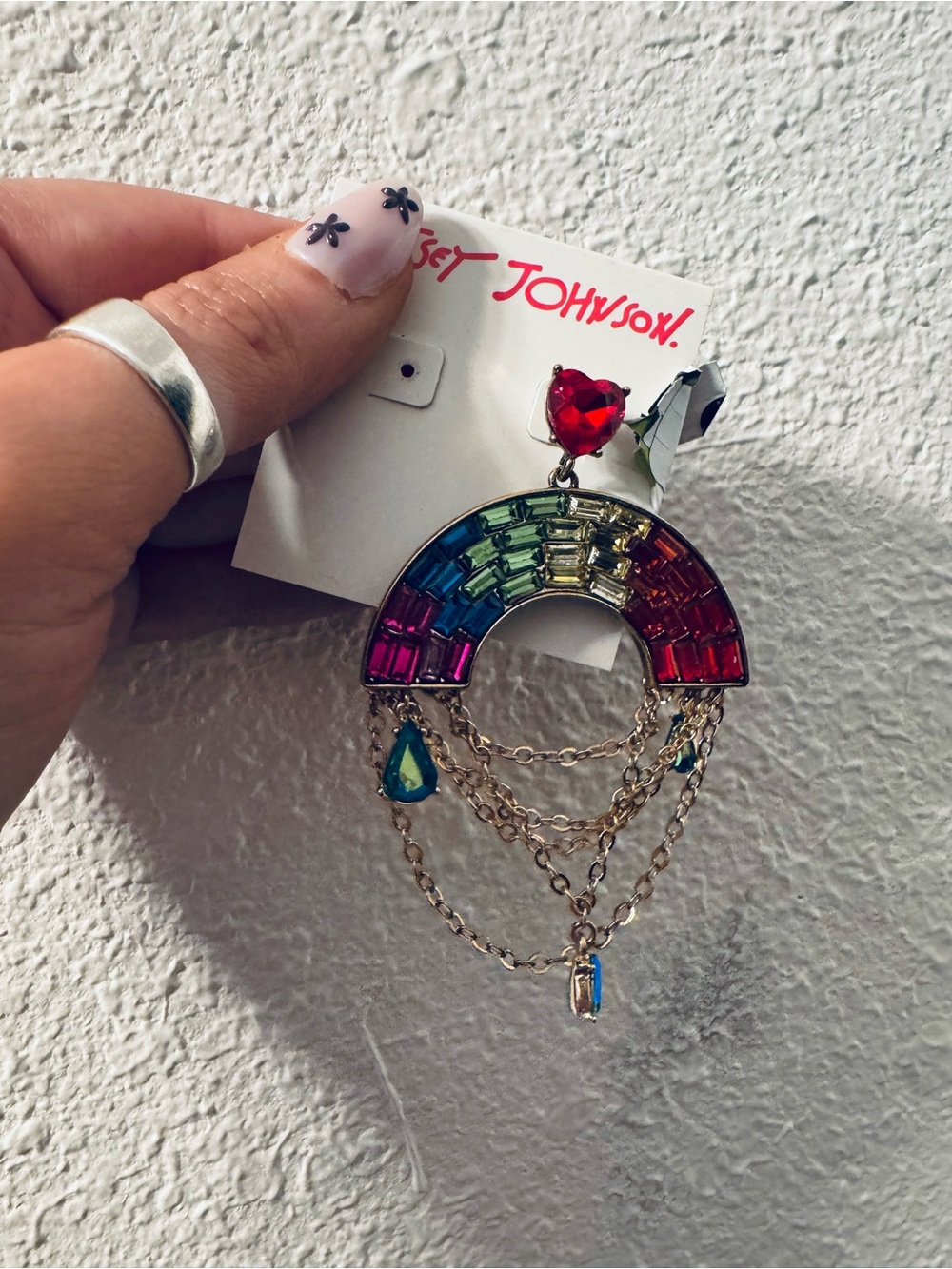Betsey Johnson Multicolor Crystal Rainbow Drop Earring - Pink & Blue Accents